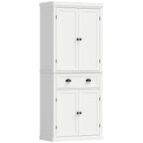 HOMCOM 183 cm Tall Kitchen Cupboard with Drawer, 4 Doors and Adjustable Shelves – Farmhouse White