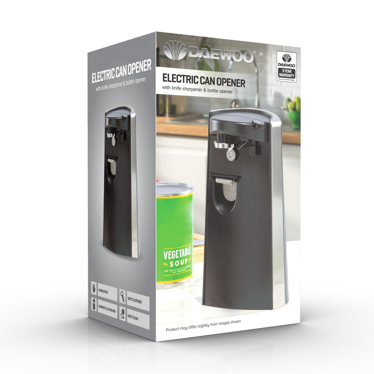 Daewoo Electric Can Opener with Knife Sharpener – 2-in-1 Kitchen Gadget