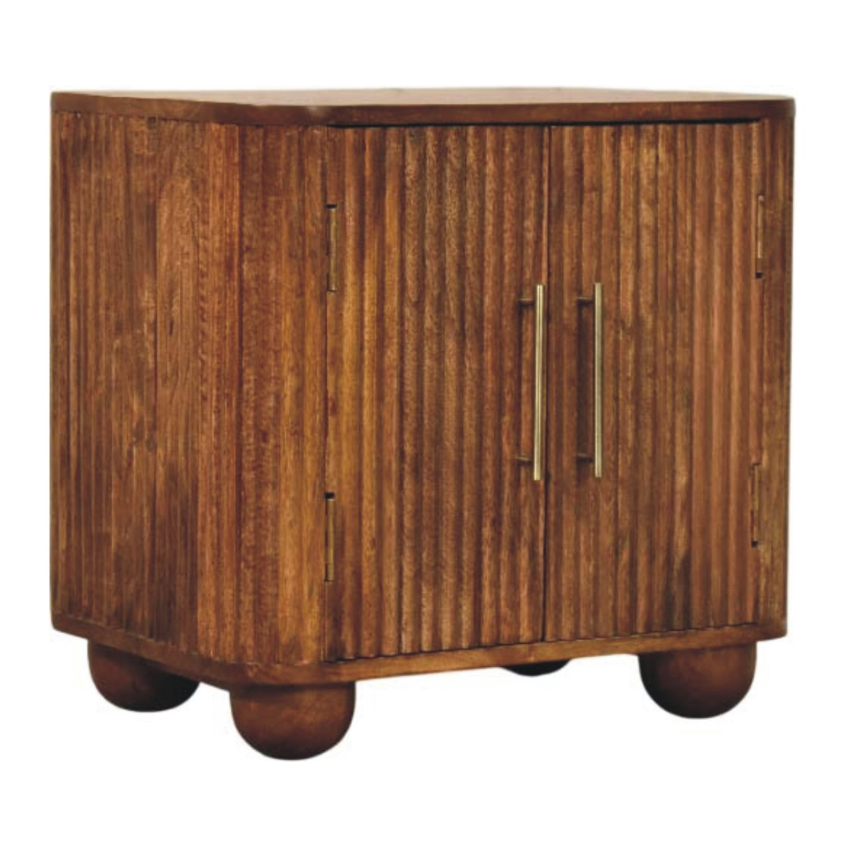 Artisan Furniture Solid Wood Solis Fluted Mini Sideboard with 2 Soft-Close Doors – Amber Oak, Beige