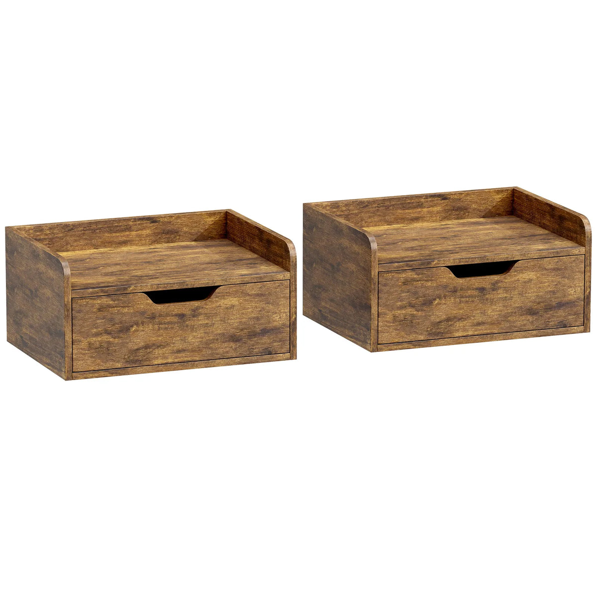 HOMCOM Floating Nightstands Set of 2 with Sliding Drawer, Wall Mounted Bedside Tables for Bedroom, Rustic Brown