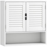 HOMCOM Wall Mounted Bathroom Cabinet with Adjustable Shelves – 60 cm Louvred Door Storage, White