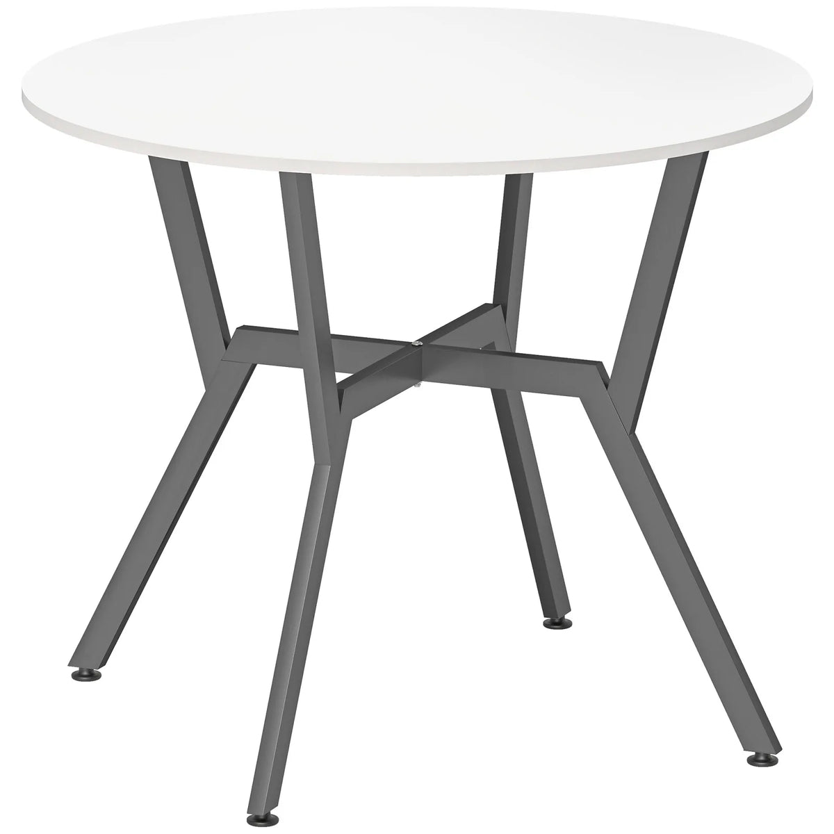 HOMCOM Round Dining Table for Two, 90 cm Kitchen Table with Black Metal Legs – Space-Saving, High Gloss White