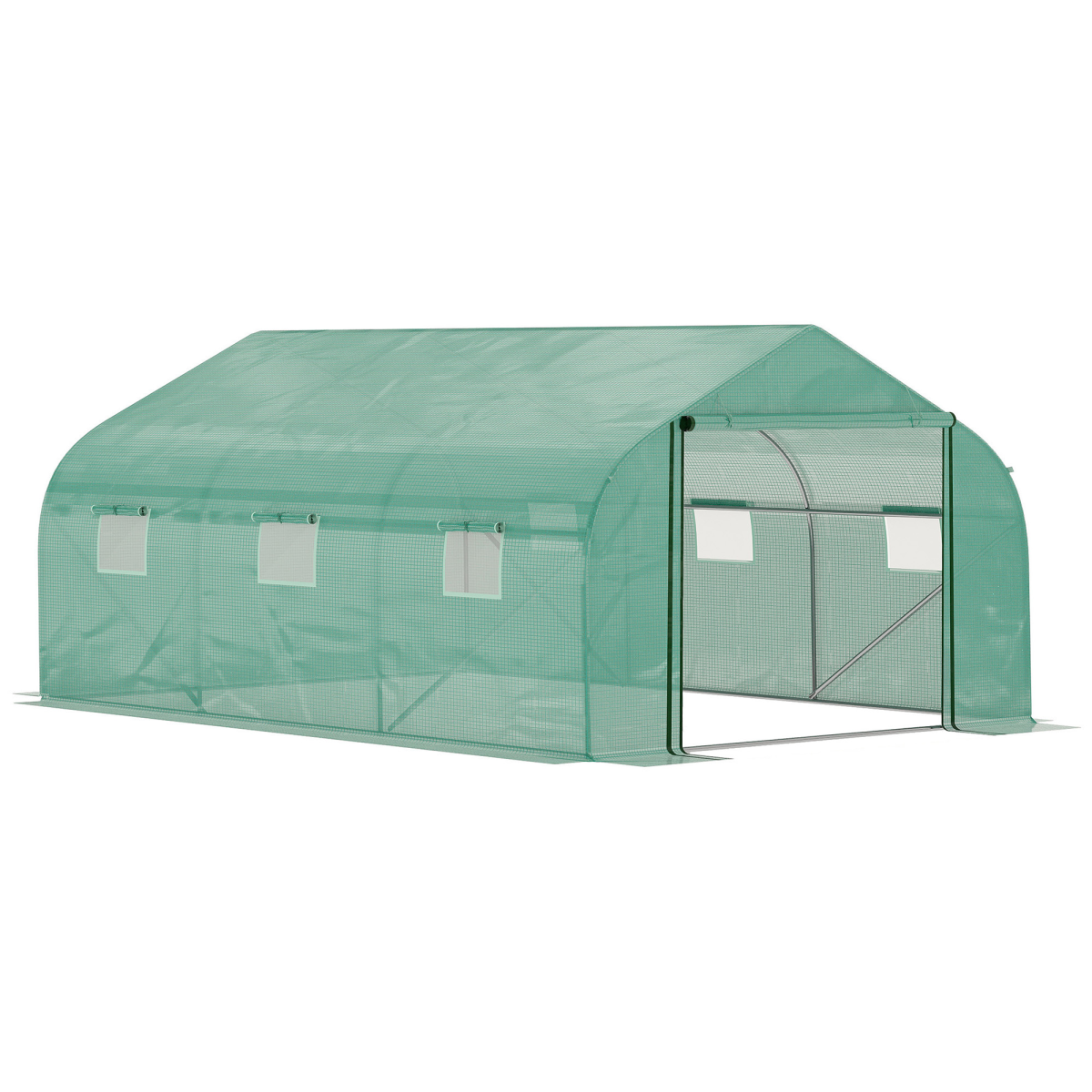 Outsunny 4.47 x 3 x 2m Walk-in Polytunnel Greenhouse with PE Cover, Zipped Door & 6 Mesh Windows, Green