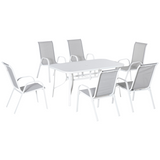 Outsunny 7-Piece 6-Seater Garden Dining Set with Mesh Armchairs & Tempered Glass Table – Grey