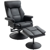 HOMCOM PU Leather Swivel Recliner Armchair with Ottoman – 135° Manual Reclining Chair with Footstool, Black