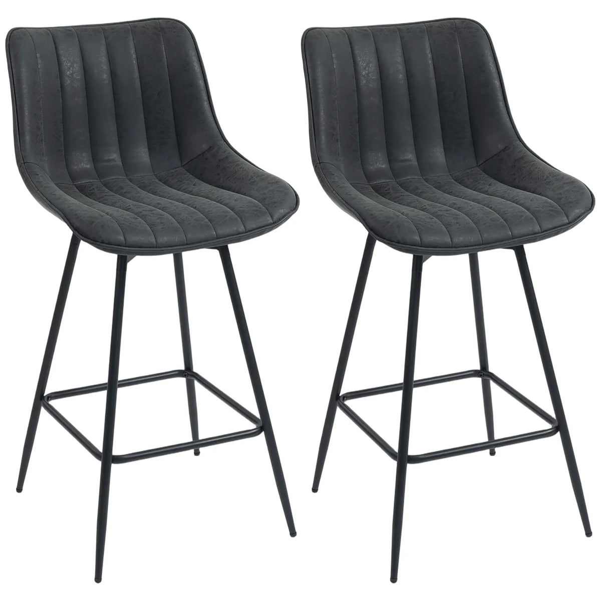 HOMCOM Set of 2 PU Leather Swivel Bar Stools with Channel Stitching – Kitchen Breakfast Bar, Black