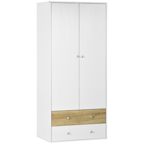 White 2-door wardrobe with drawers
