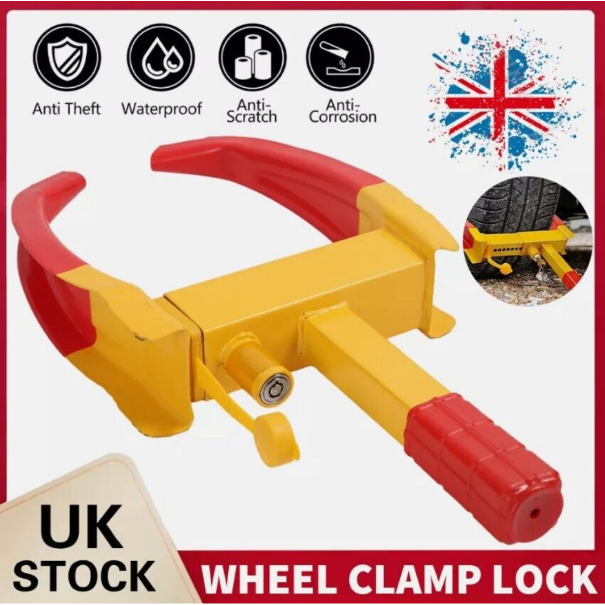 Heavy Duty Wheel Clamp Lock for Caravans, Trailers, Cars and Vans, Adjustable with 2 Keys