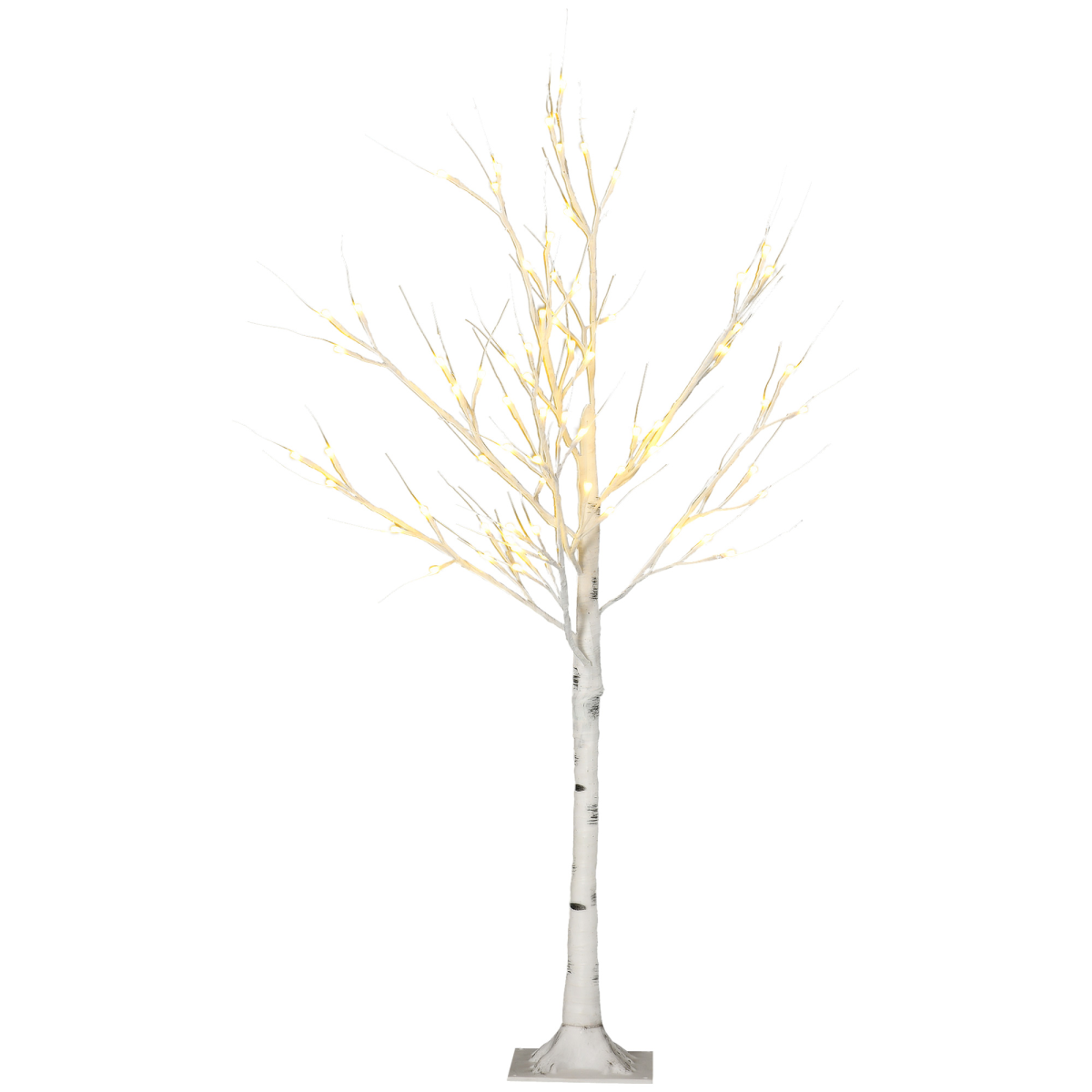 HOMCOM 4ft Artificial White Birch Tree with 72 Warm White LEDs – Pre-Lit Indoor and Covered Outdoor Decor
