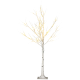 HOMCOM 4ft Artificial White Birch Tree with 72 Warm White LEDs – Pre-Lit Indoor and Covered Outdoor Decor