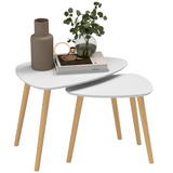 HOMCOM Side Table Set of 2 – Modern Nesting End Tables with Solid Wood Legs, Light Grey and Natural
