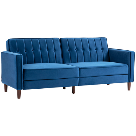 HOMCOM blue velvet split-back sofa bed
