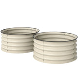 Outsunny Set of 2 Galvanised Raised Garden Beds with Safety Edging – Open-Bottom Planters, Cream White