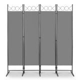 5.7ft 4-Panel Folding Room Divider with Shaped Top – Polyester Fabric Privacy Screen, Steel Frame, Grey