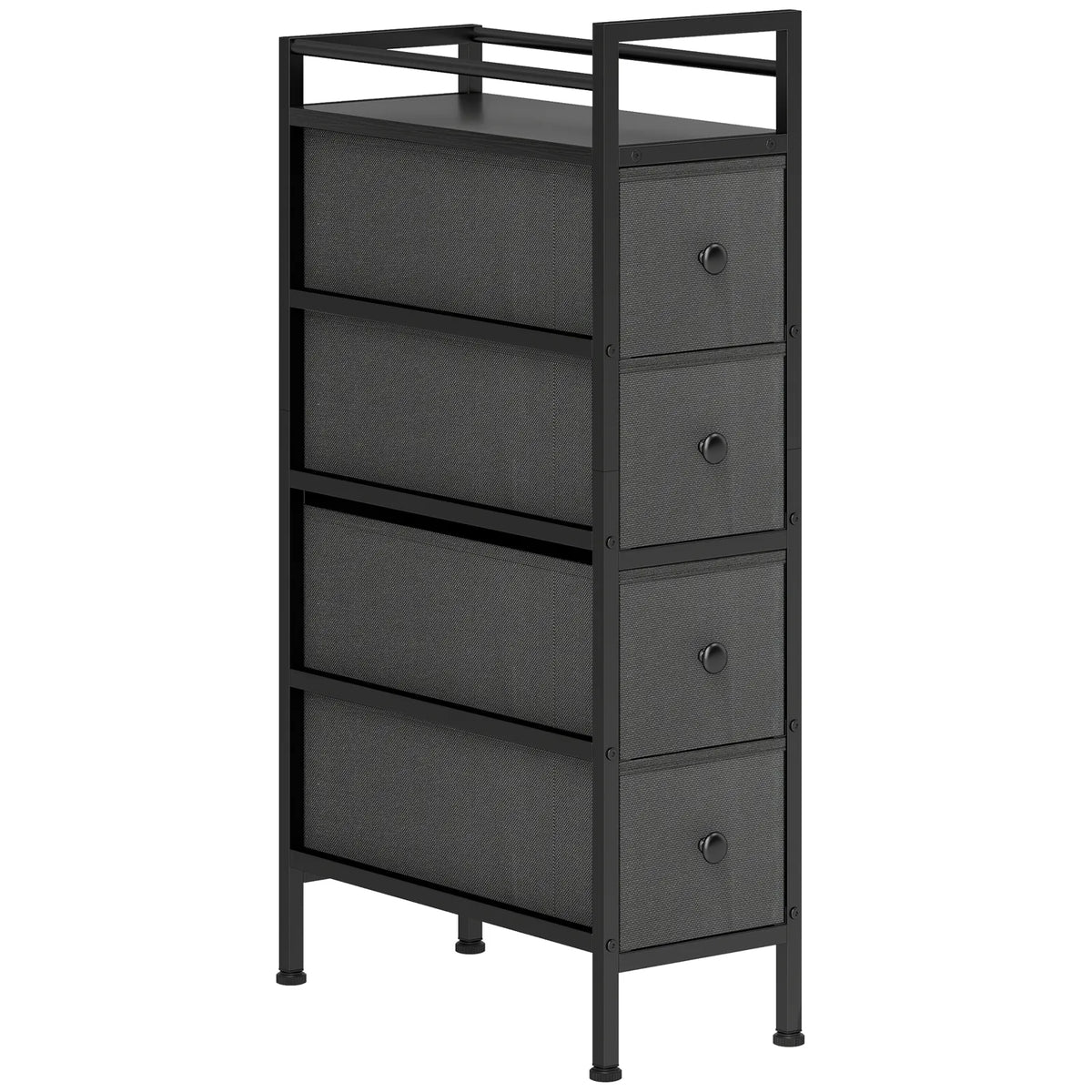 HOMCOM 4 Drawer Slim Fabric Chest of Drawers with Steel Frame – Narrow 20 cm Storage Cabinet for Small Spaces, Black