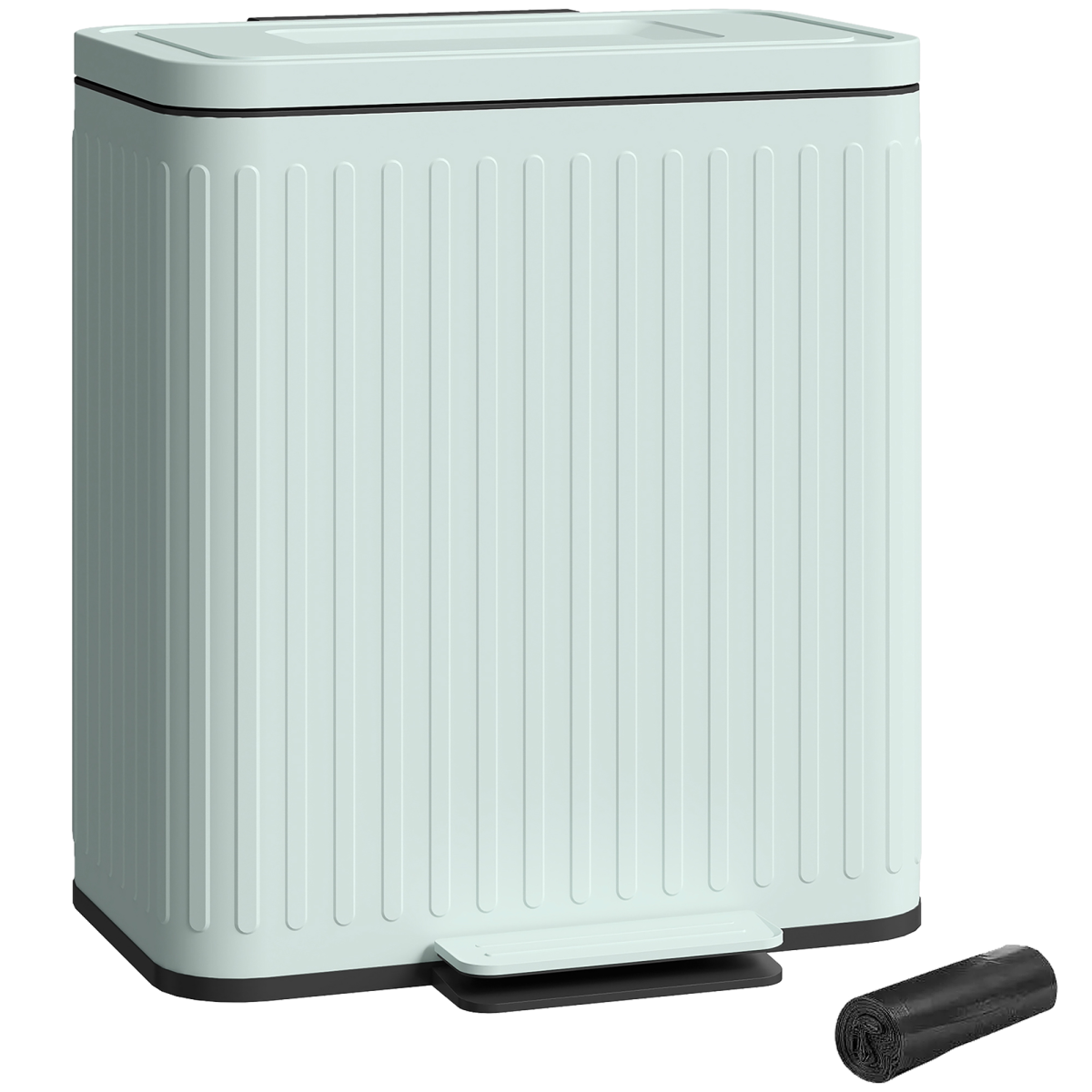 Green double recycling pedal bin