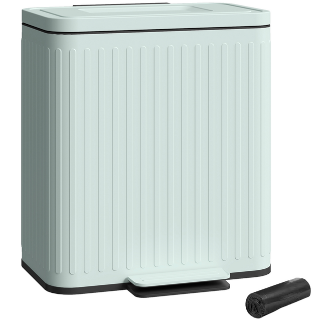 Green double recycling pedal bin