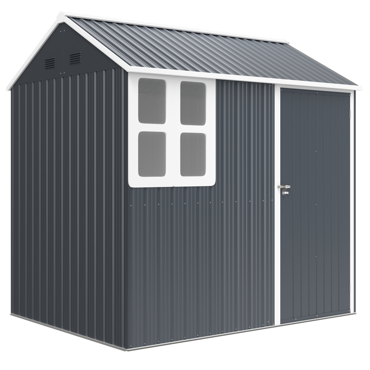 Outsunny 7 x 6ft Galvanised Steel Garden Shed with Window & 4 Vents – Outdoor Tool & Bike Storage, Dark Grey