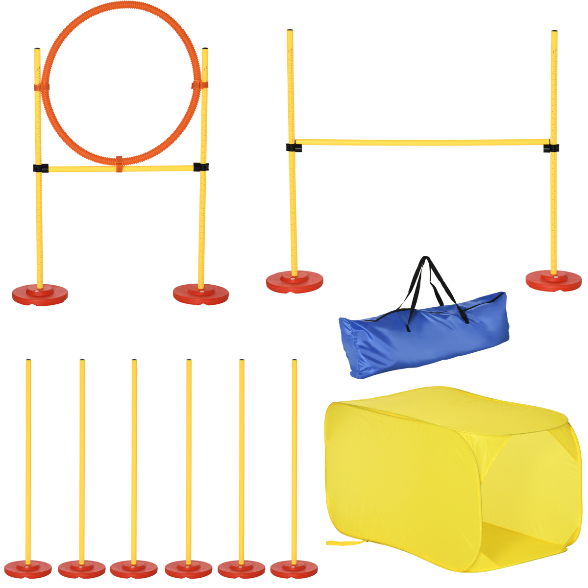 Pawhut 4-Piece Dog Agility Set with High Jump, Tunnel, Weave Poles & Hoop – Outdoor Backyard Starter Course