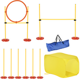 Pawhut 4-Piece Dog Agility Set with High Jump, Tunnel, Weave Poles & Hoop – Outdoor Backyard Starter Course