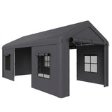 Outsunny Heavy Duty Carport 3 x 6 m – Portable Garage Canopy Tent with Galvanised Steel Frame, Doors & Windows, Dark Grey