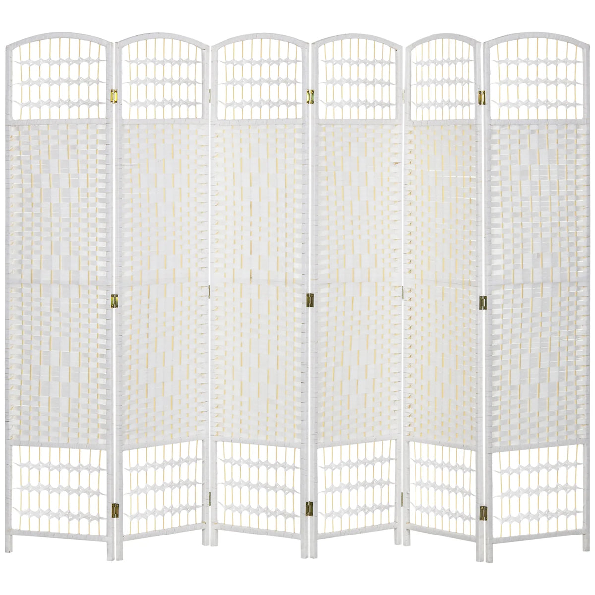 HOMCOM 6 Panel Folding Room Divider, Hand-Woven Paper Rope & Bamboo – Privacy Screen, White