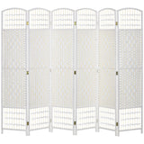 HOMCOM 6 Panel Folding Room Divider, Hand-Woven Paper Rope & Bamboo – Privacy Screen, White
