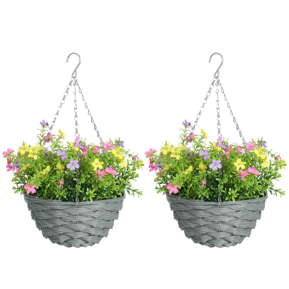 HOMCOM Artificial Hanging Cosmos Flowers – Set of 2, Multi-Coloured