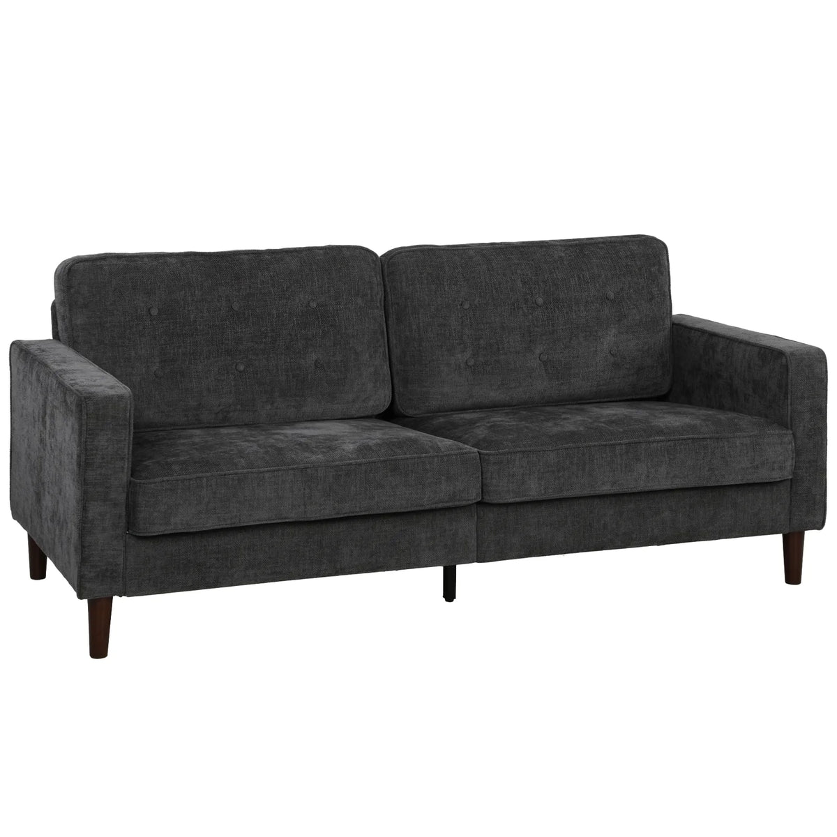 HOMCOM 3 Seater Sofa with Button-Tufted Back and Rubberwood Legs – Velvet-Feel Couch, Dark Grey
