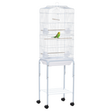 PawHut Large Bird Cage for Budgies, Finches & Canaries with Stand, Sliding Tray & Storage Basket – White