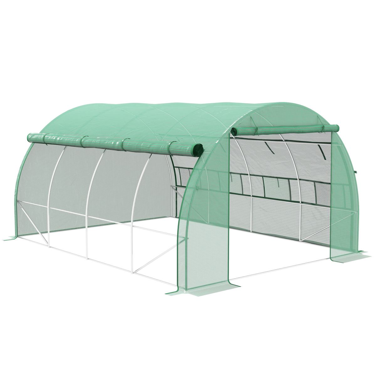 Outsunny 4 x 3 x 2m Polytunnel Greenhouse with Galvanised Steel Frame, Doors & Windows – Walk-In Grow Tent, Green