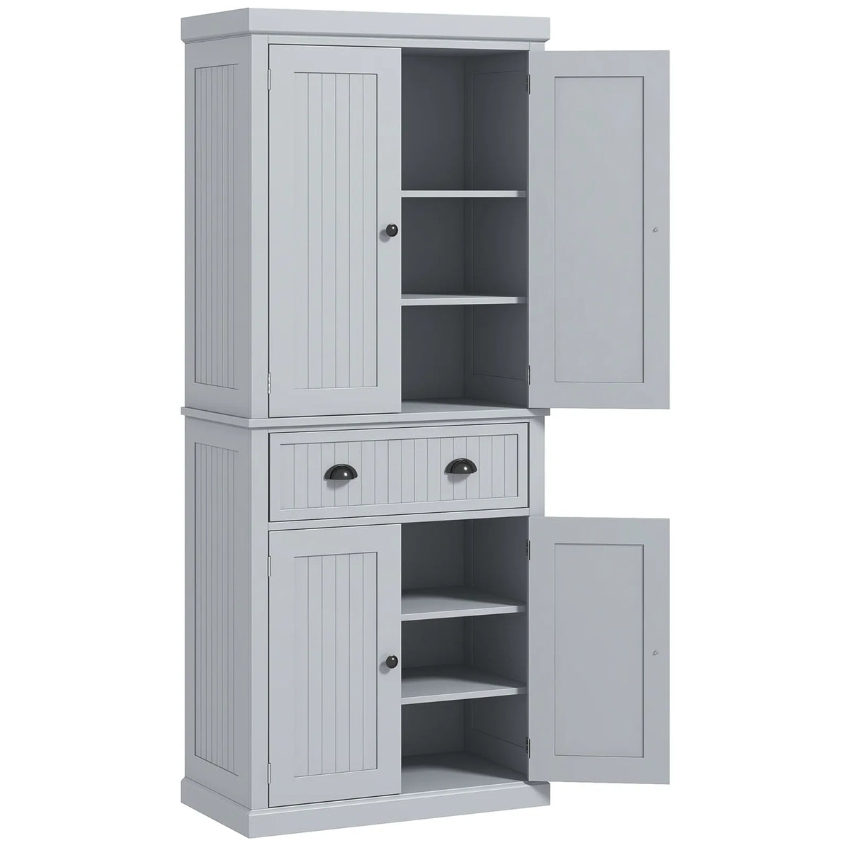 HOMCOM Mid-Century Kitchen Cabinet with Sliding Drawer and Adjustable Shelves – Larder Cupboard, Grey