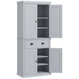 HOMCOM Mid-Century Kitchen Cabinet with Sliding Drawer and Adjustable Shelves – Larder Cupboard, Grey