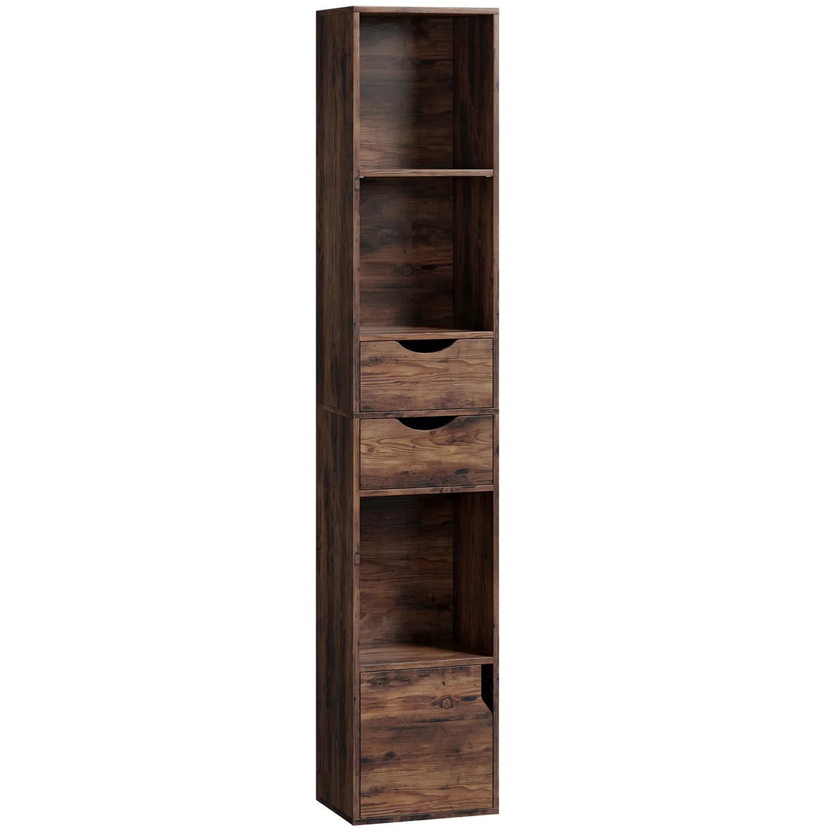 HOMCOM 158 cm Slim Bookcase with 2 Drawers, Cabinet and Adjustable Shelf – Rustic Brown