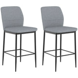 HOMCOM Set of 2 Velvet Bar Stools with Backrest and Footrest – Modern Steel Frame Kitchen Counter Stools, Grey