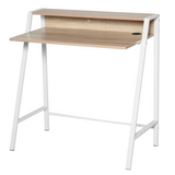 HOMCOM Two-Tier Computer Workstation Desk with Storage Shelf, Steel Frame – Home Office Study Table, White & Oak
