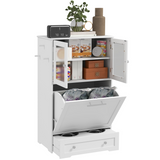 PawHut Dog Feeding Station with 2 Storage Cabinets, 2 Elevated Stainless Steel Bowls & Anti-Tip Kit, White