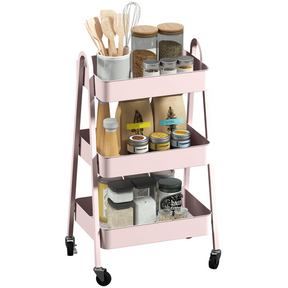 Pink 3-tier rolling utility cart