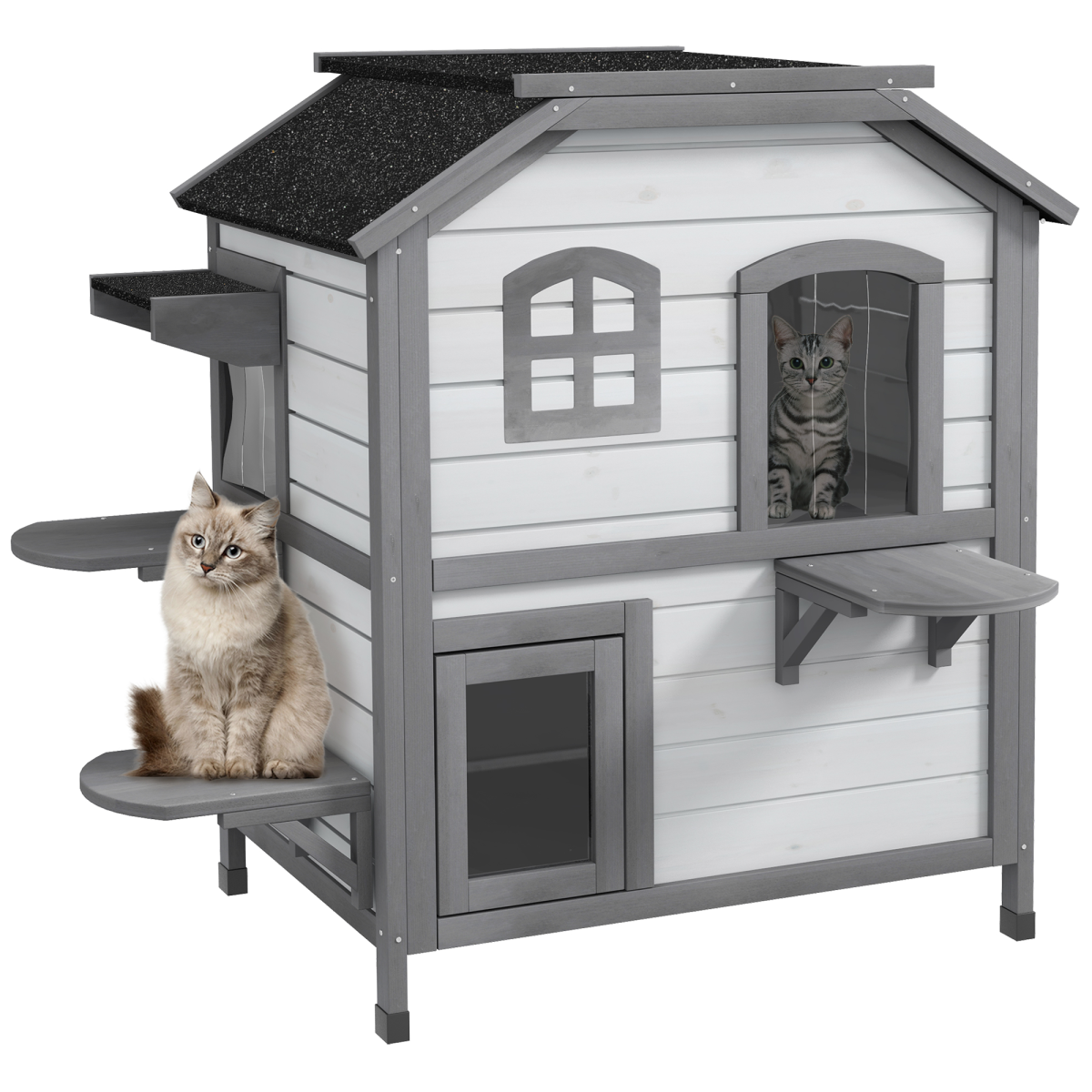 PawHut Two-Storey Wooden Kitten Condo with Openable Roof – Indoor & Outdoor Catio Enclosure, White