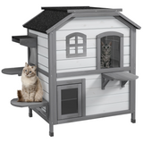 PawHut Two-Storey Wooden Kitten Condo with Openable Roof – Indoor & Outdoor Catio Enclosure, White