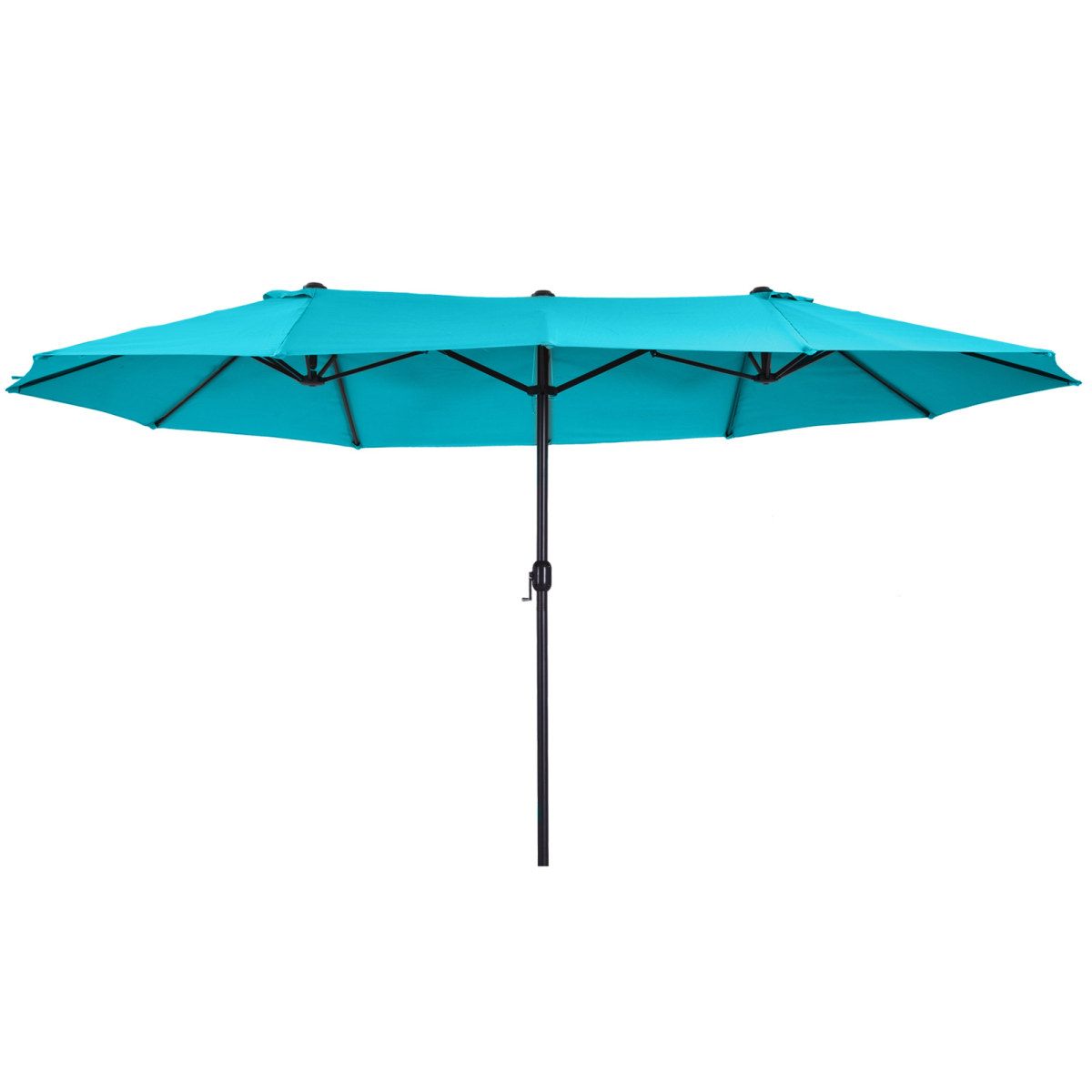 Outsunny 4.6m Double Canopy Patio Umbrella Parasol with Crank Lift, 12 Ribs – Garden Sun Shade without Base, Blue