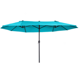Outsunny 4.6m Double Canopy Patio Umbrella Parasol with Crank Lift, 12 Ribs – Garden Sun Shade without Base, Blue