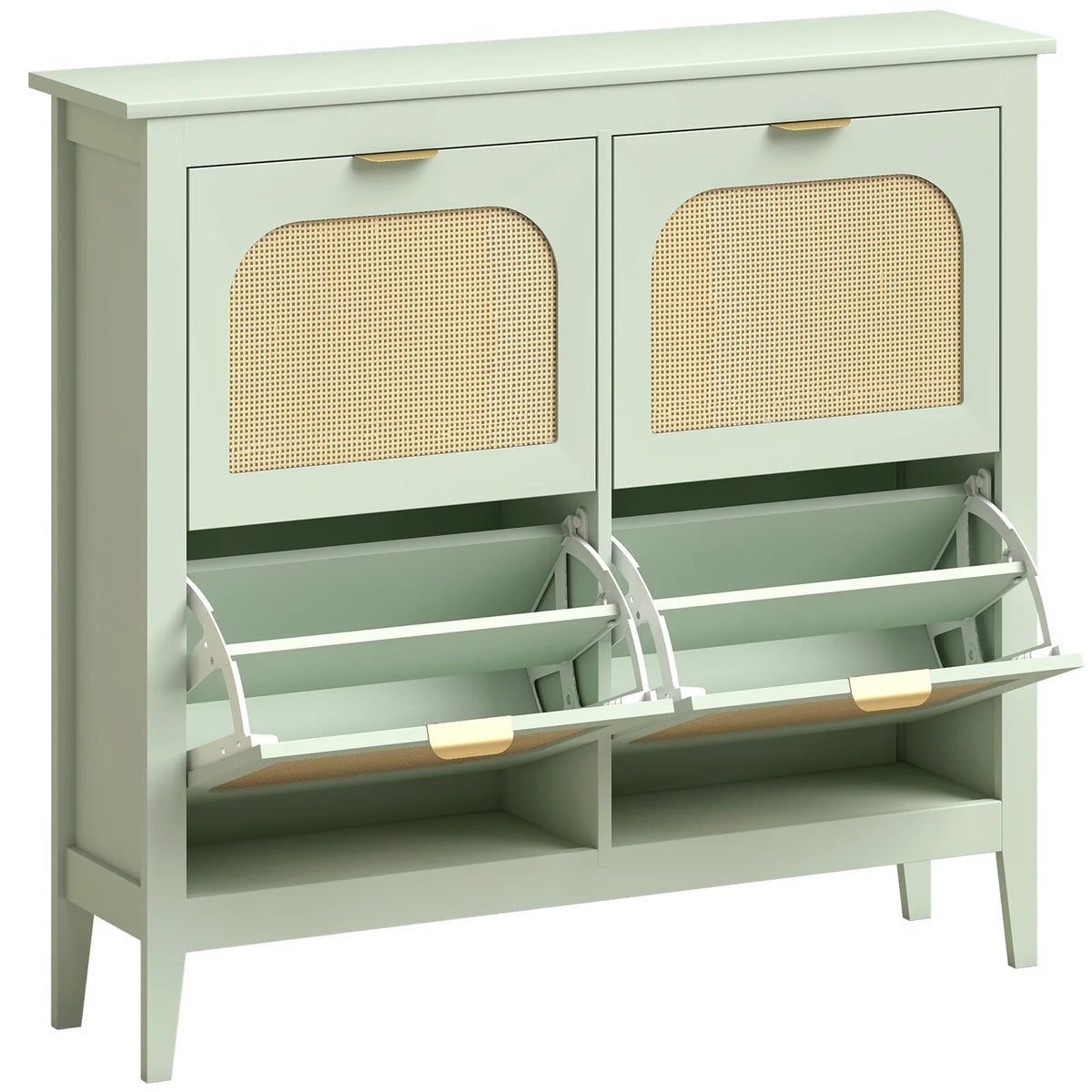 HOMCOM Boho Slim Shoe Cabinet with 4 Flip Drawers, Holds 20 Pairs, 105 x 24 x 95.5 cm – Light Green