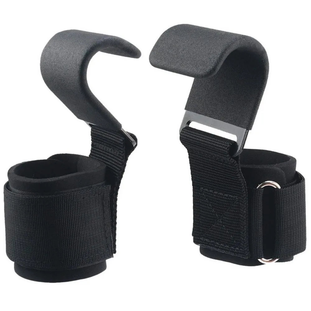 Weight Lifting Hooks with Padded Wrist Support Straps, 2 Pack – Coated Steel Deadlift Grips for Gym, Black