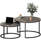 HOMCOM Set of 2 Stacking Coffee Tables with Steel Frame & Marble-Effect Round Tops – Nest of Tables