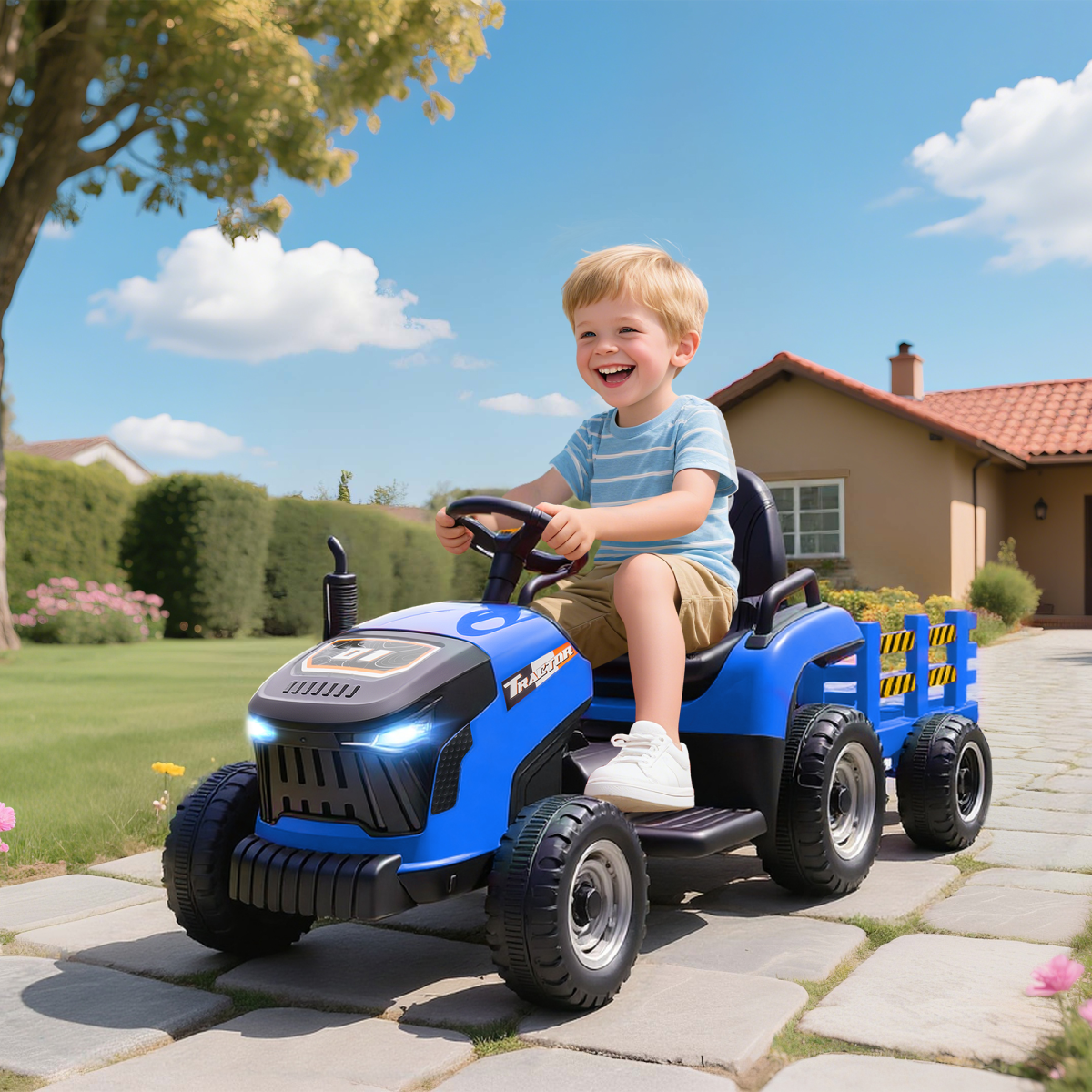 Kids Electric Ride-On Truck with Detachable Trailer & Remote Control, 12V – Construction Car for Ages 3-8, Blue
