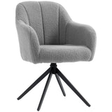 HOMCOM 360° Swivel Accent Chair with Teddy Fleece and Channel Tufting – Curved Armchair, Grey
