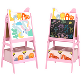 AIYAPLAY 2-in-1 Kids Easel with Whiteboard, Chalkboard & Storage Boxes – Children's Art Easel, Pink