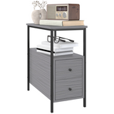 HOMCOM Narrow End Table with 2 Drawers and Storage Shelves – Industrial Sofa Side Table, Grey