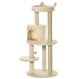 Pawhut 3-Tier Deluxe Cat Tree with Scratching Posts, Hide-Away House & Play Ball – Activity Tower, Beige